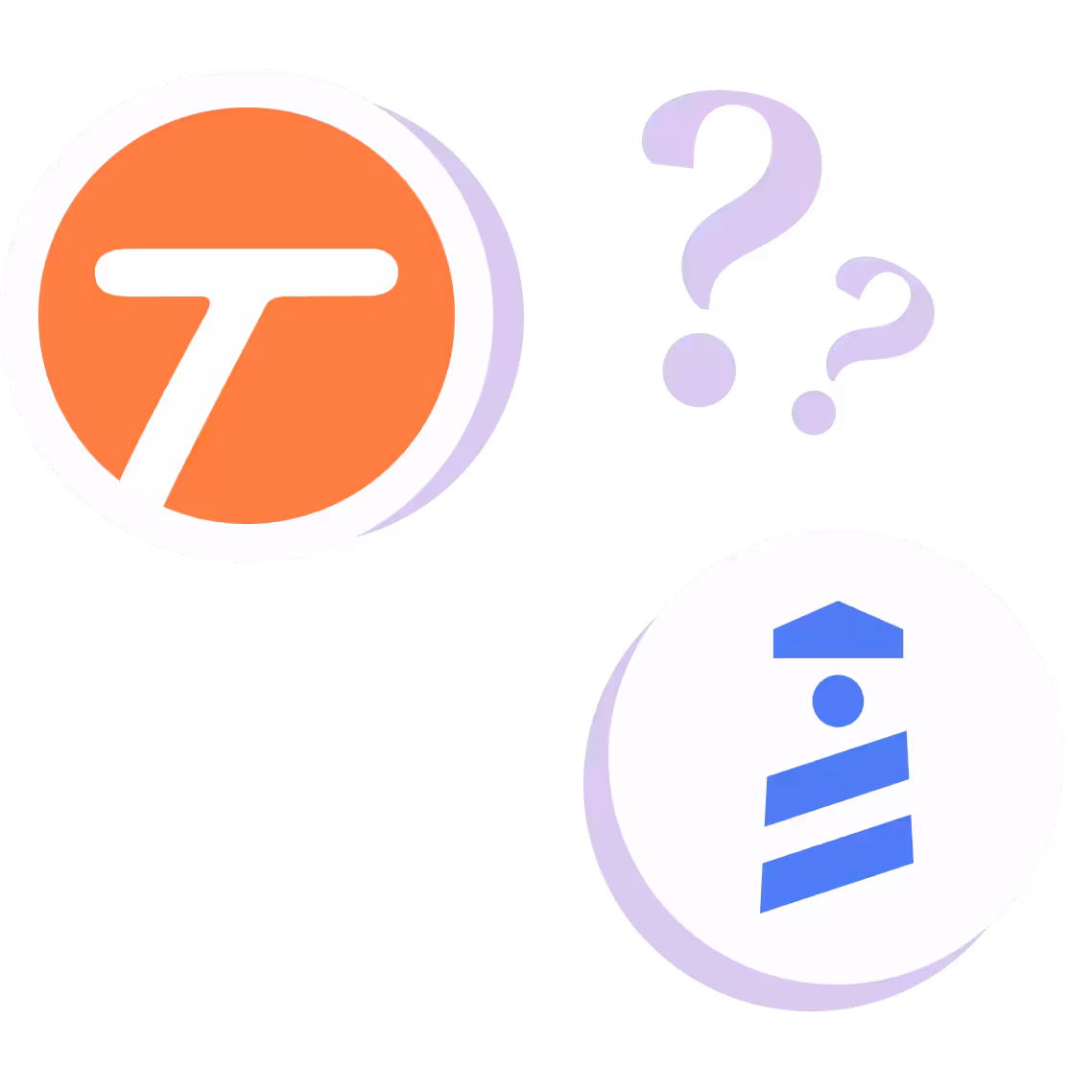 Tango logo and Scribe logo with a connecting line between them, surrounded by question marks.
