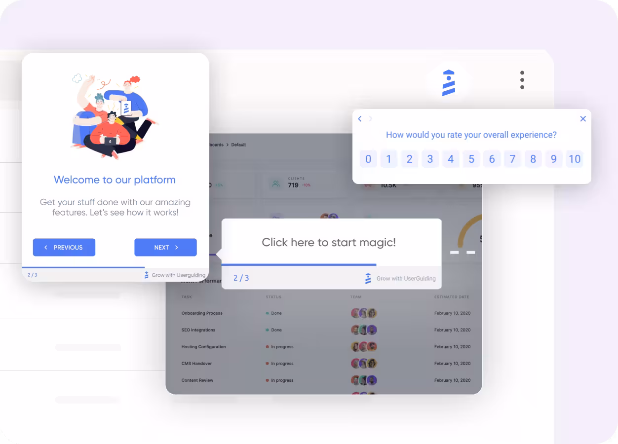 Screenshot of a guide interface titled ‘Creating a Lead in Salesforce: Step-by-Step Guide,’ with options for scrolling and opening the guide, next to text highlighting Tango Capture and Tango Embed features