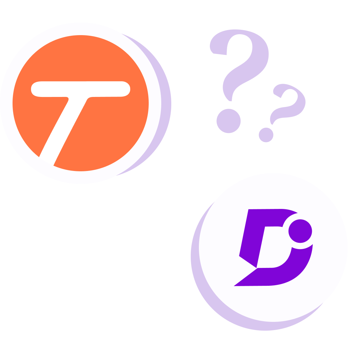 Tango logo and Scribe logo with a connecting line between them, surrounded by question marks.