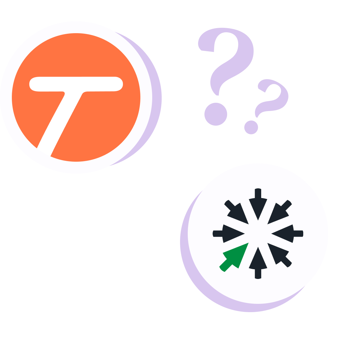 Tango logo and Scribe logo with a connecting line between them, surrounded by question marks.