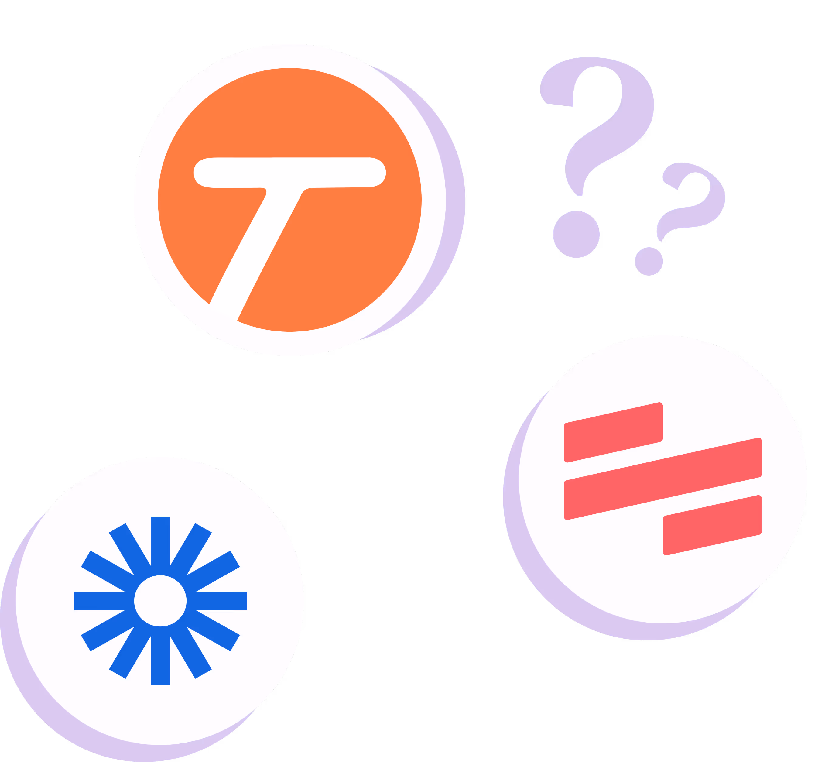 Tango logo and Scribe logo with a connecting line between them, surrounded by question marks.