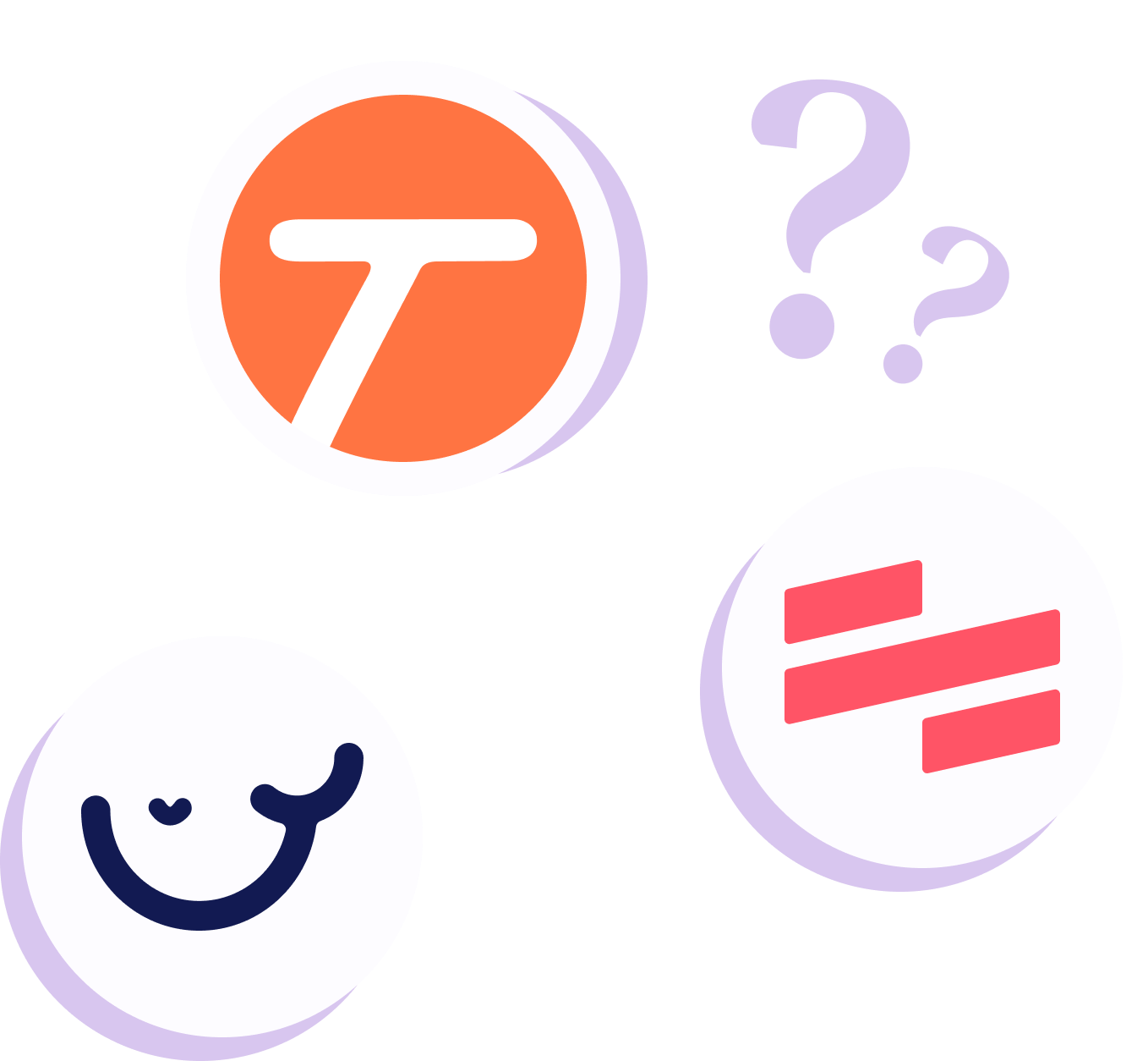 Tango logo and Scribe logo with a connecting line between them, surrounded by question marks.
