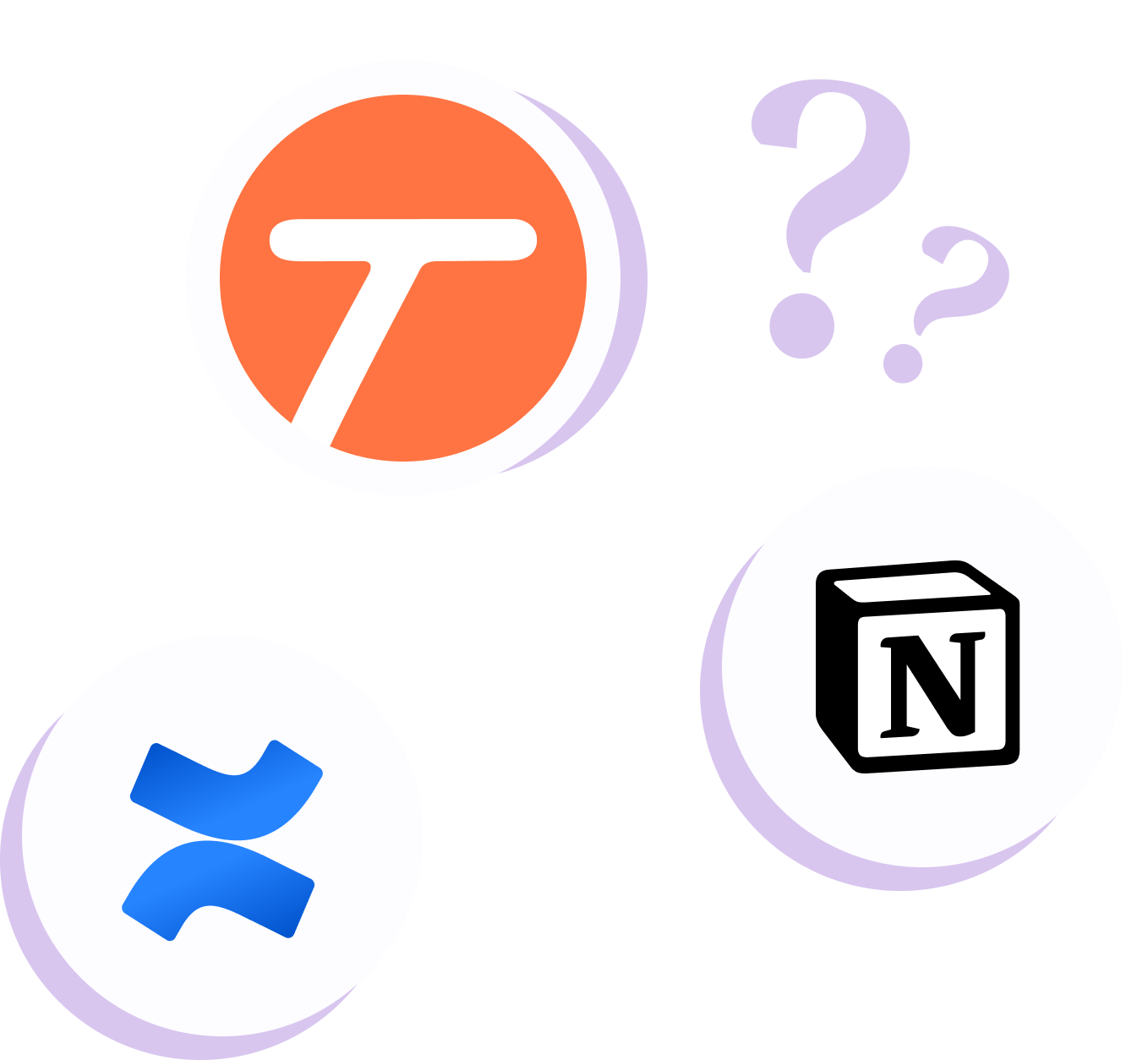 Tango logo and Scribe logo with a connecting line between them, surrounded by question marks.