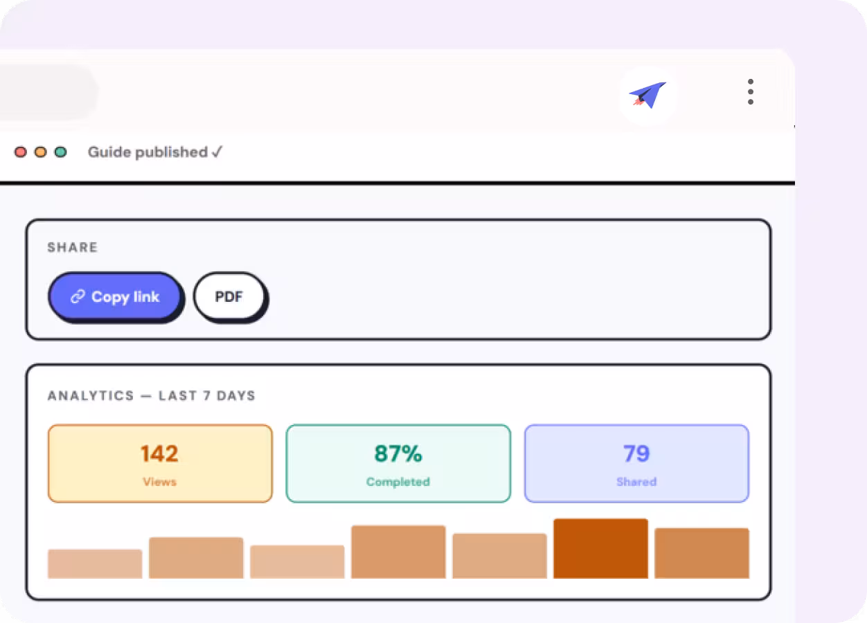 Screenshot of a guide interface titled ‘Creating a Lead in Salesforce: Step-by-Step Guide,’ with options for scrolling and opening the guide, next to text highlighting Tango Capture and Tango Embed features