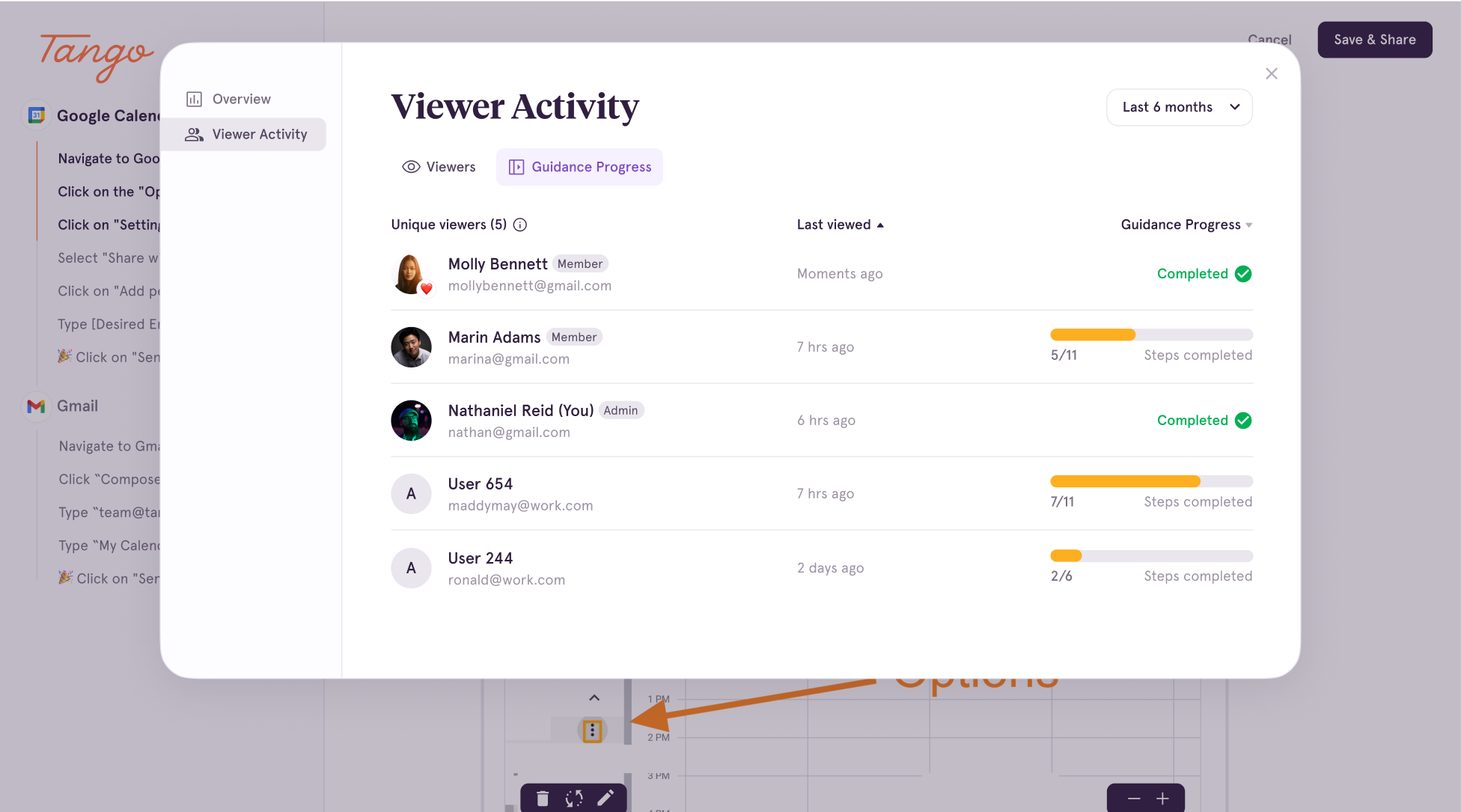 A screenshot of Guidance Analytics, showing the Viewers in Viewer Activity dashboard.