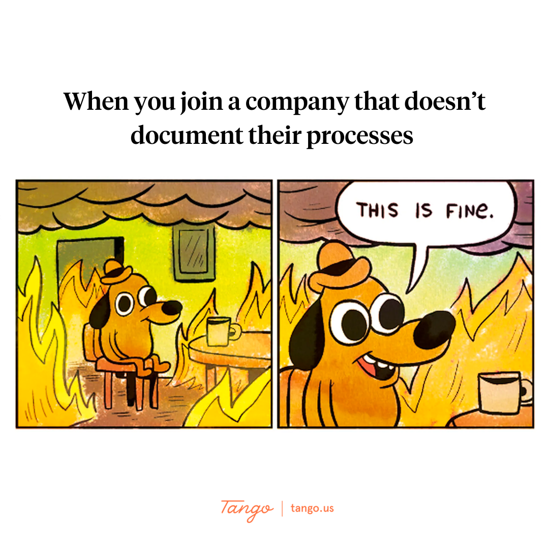 A meme depicting the chaos that typically ensues when new hires join a company without any documentation.