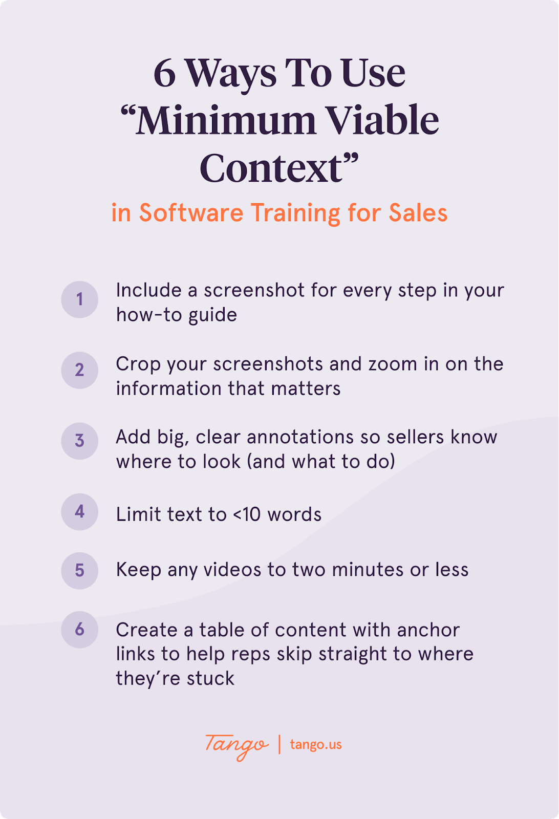 Six ways to introduce the concept of minimum viable context in sales training.