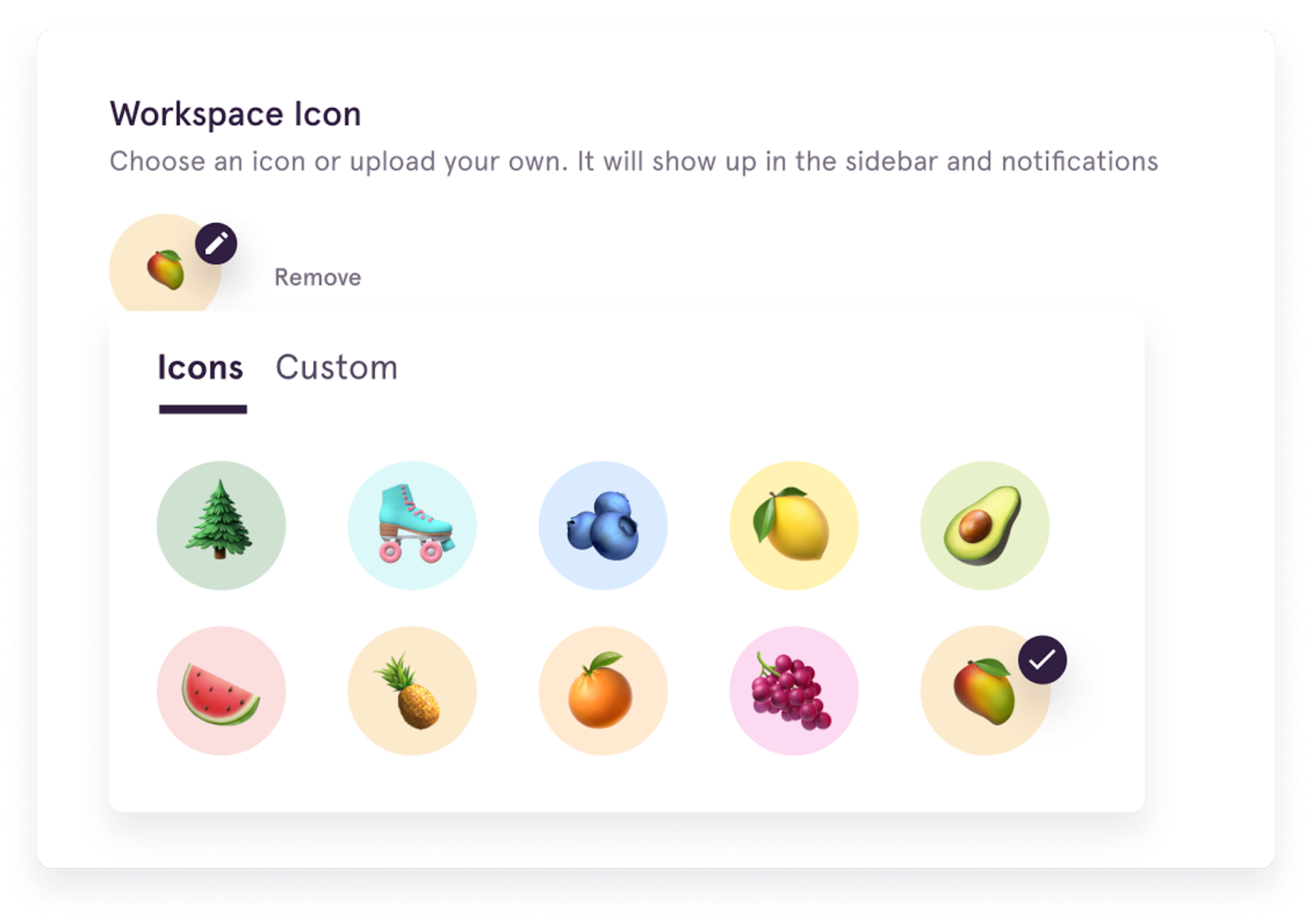 A screenshot of Tango's Workspace icon library
