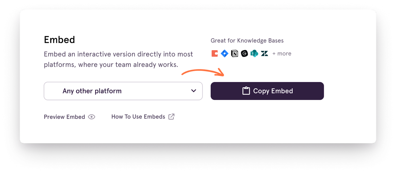 A screenshot of the embed functionality inside the Tango app.