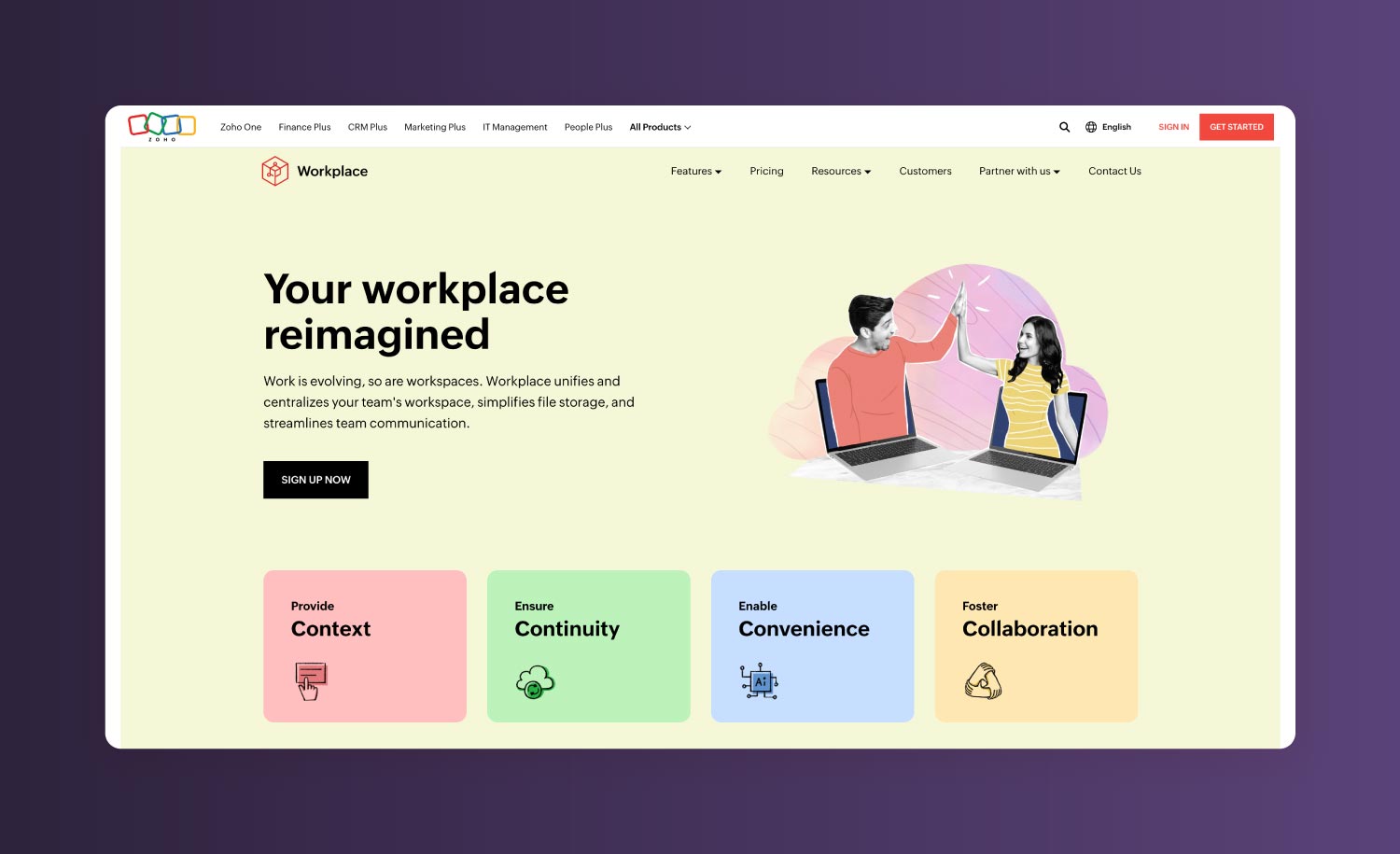 A screenshot of Zoho’s Workplace Suite platform.
