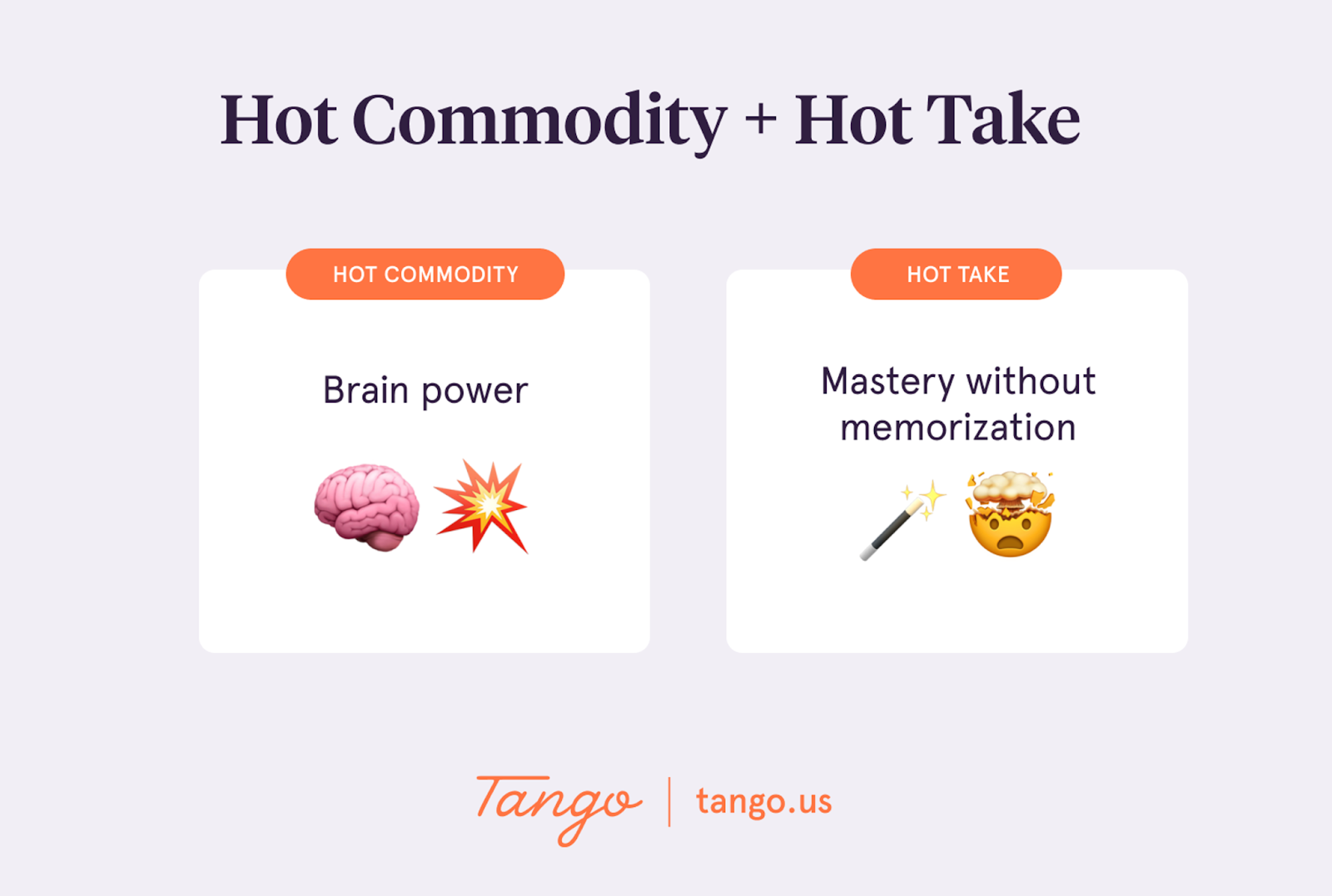 An image depicting a hot commodity (brain power) and a hot take (mastery of a process without memorization).