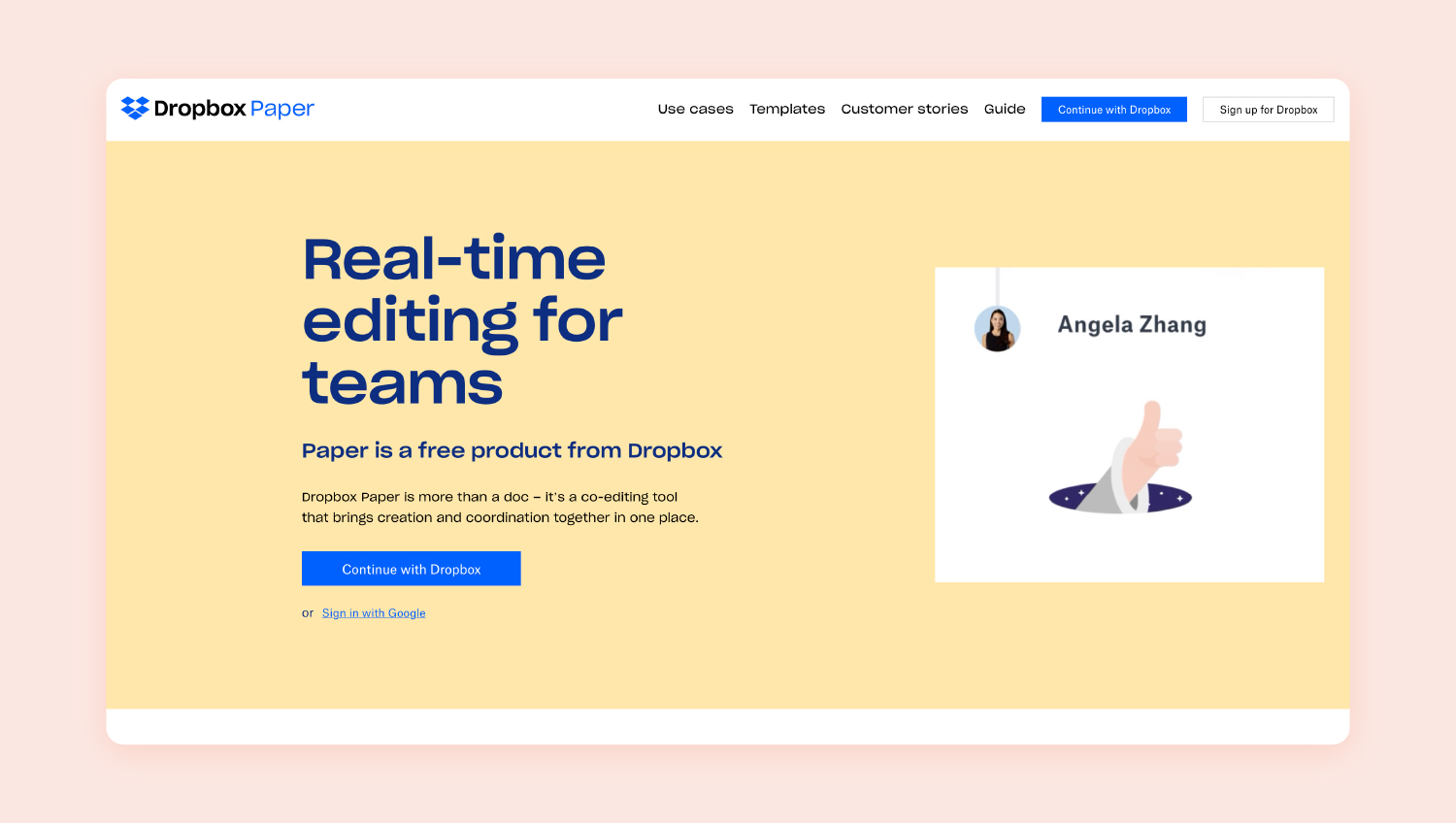 screenshot of Dropbox Paper’s homepage