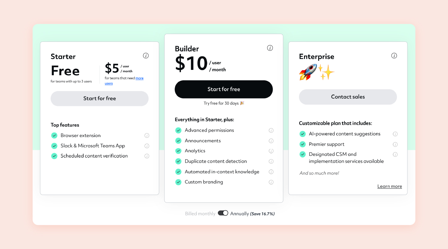 screenshot of Guru’s pricing page