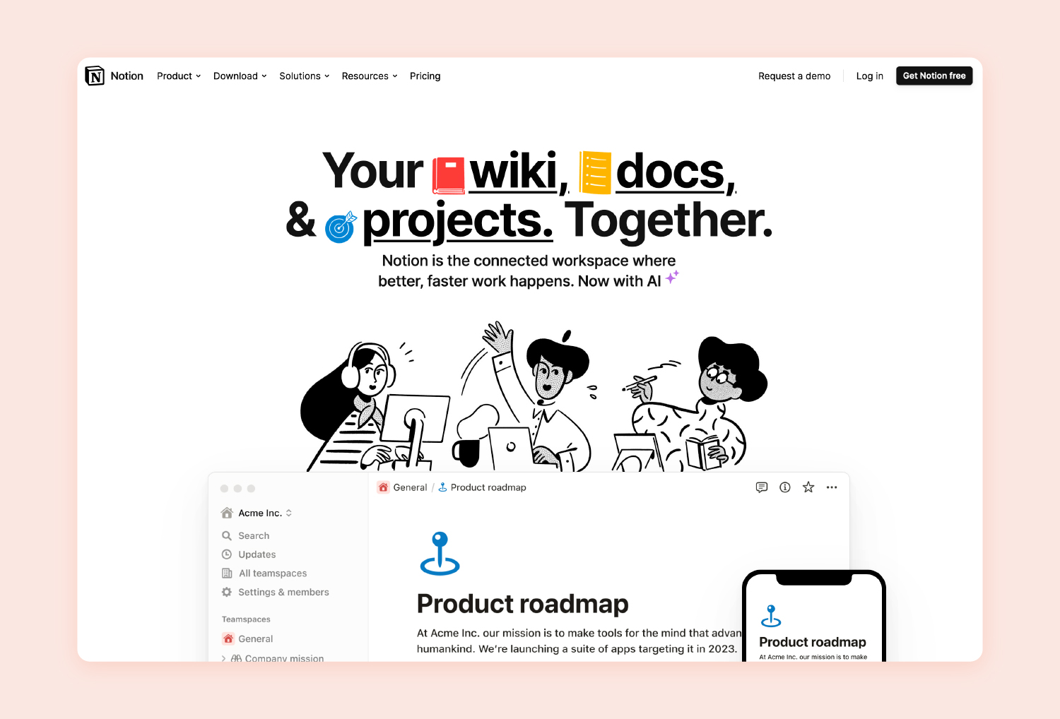 screenshot of Notion’s homepage 
