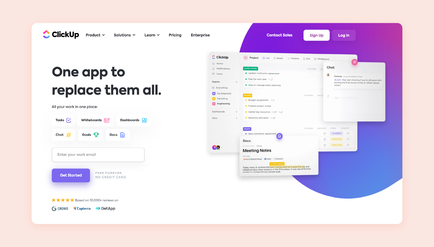 screenshot of ClickUp’s homepage