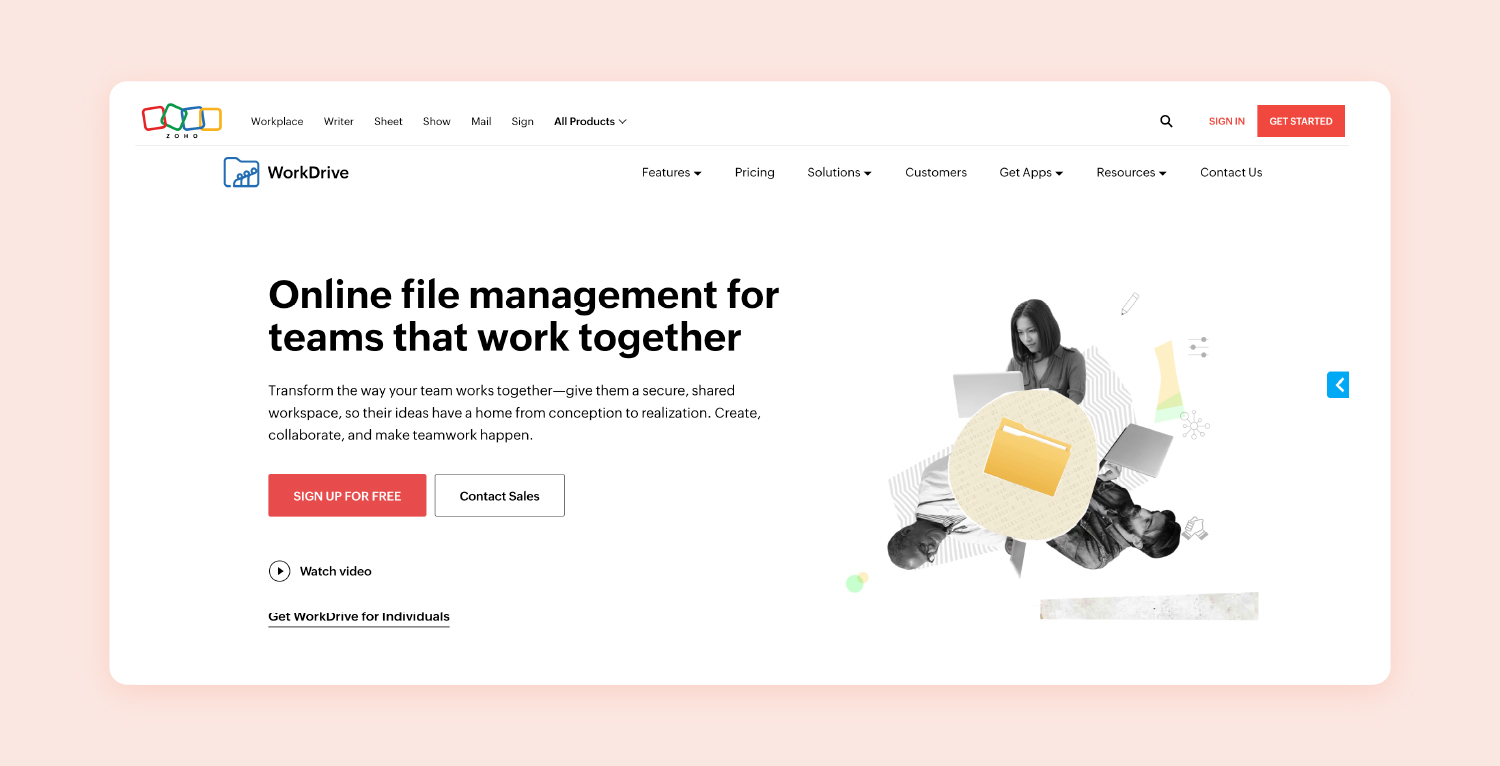 screenshot of Zoho WorkDrive’s homepage