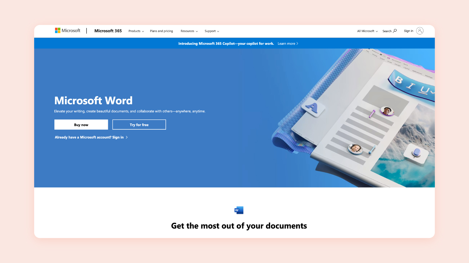 screenshot of Microsoft Word’s homepage