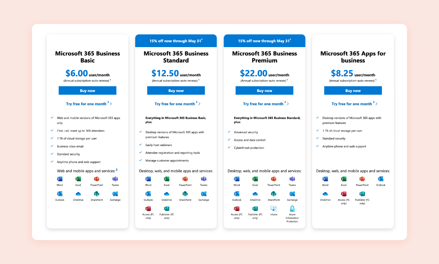 screenshot of Microsoft 365’s pricing page