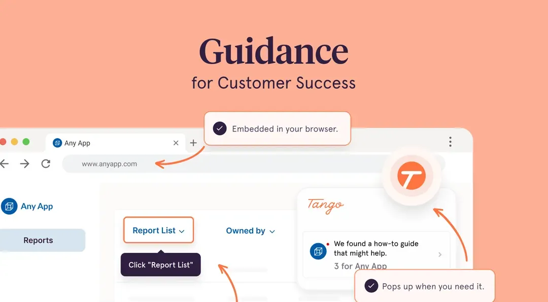 A Tango-branded screenshot of Guidance in action, with "Guidance for Customer Success" as the title.