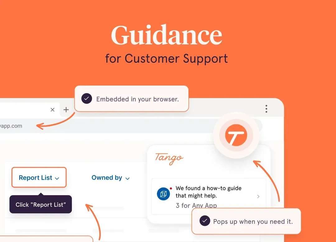 A Tango-branded screenshot of Guidance in action, with "Guidance for Customer Support" as the title.