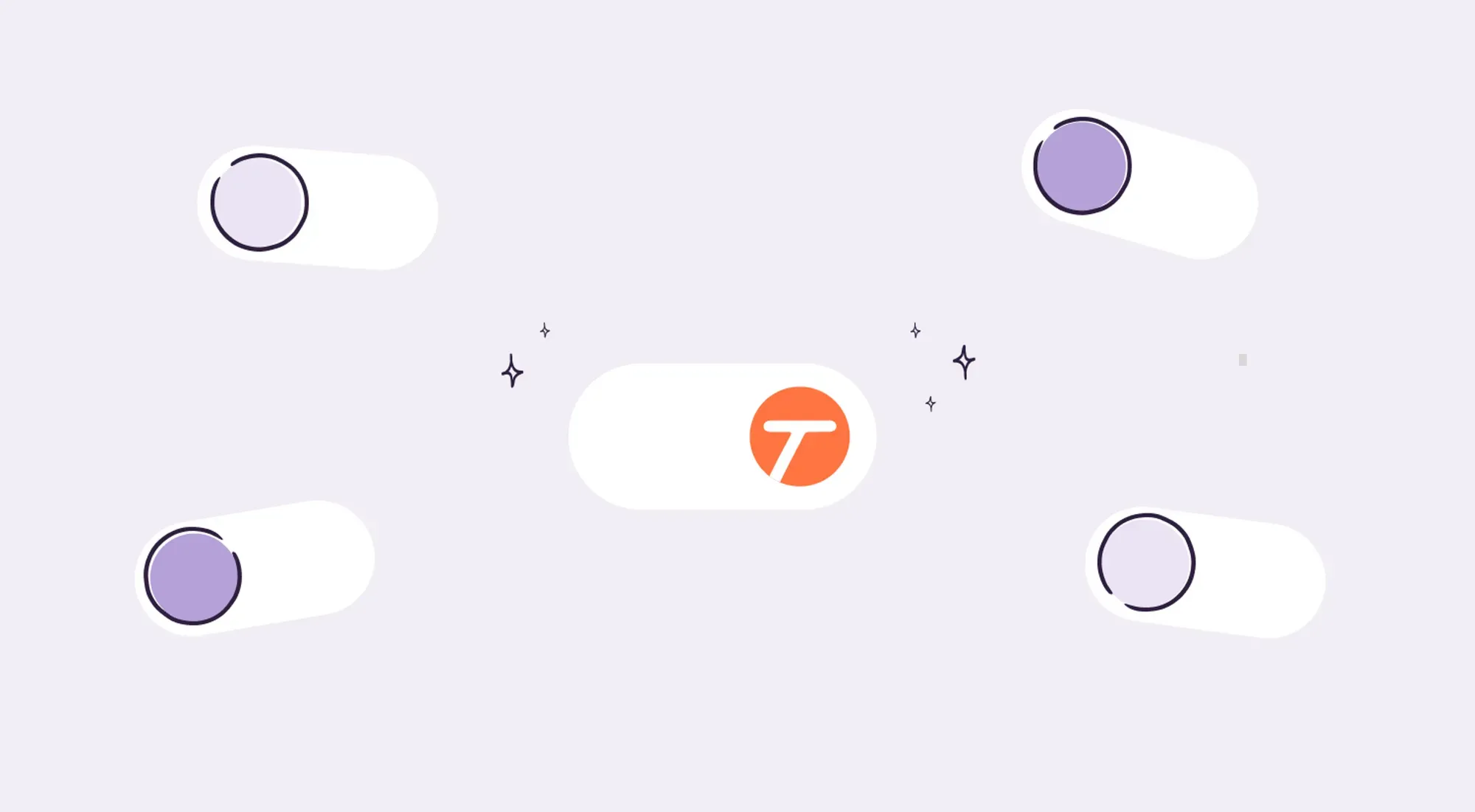 Illustration of various toggles, with the Tango logo on the center toggle