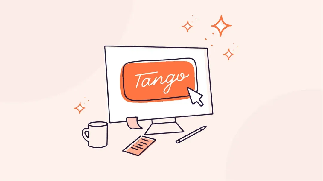 An illustration of a desktop computer open to the Tango app, with sparkles to suggest a process from a power user is about to take place.