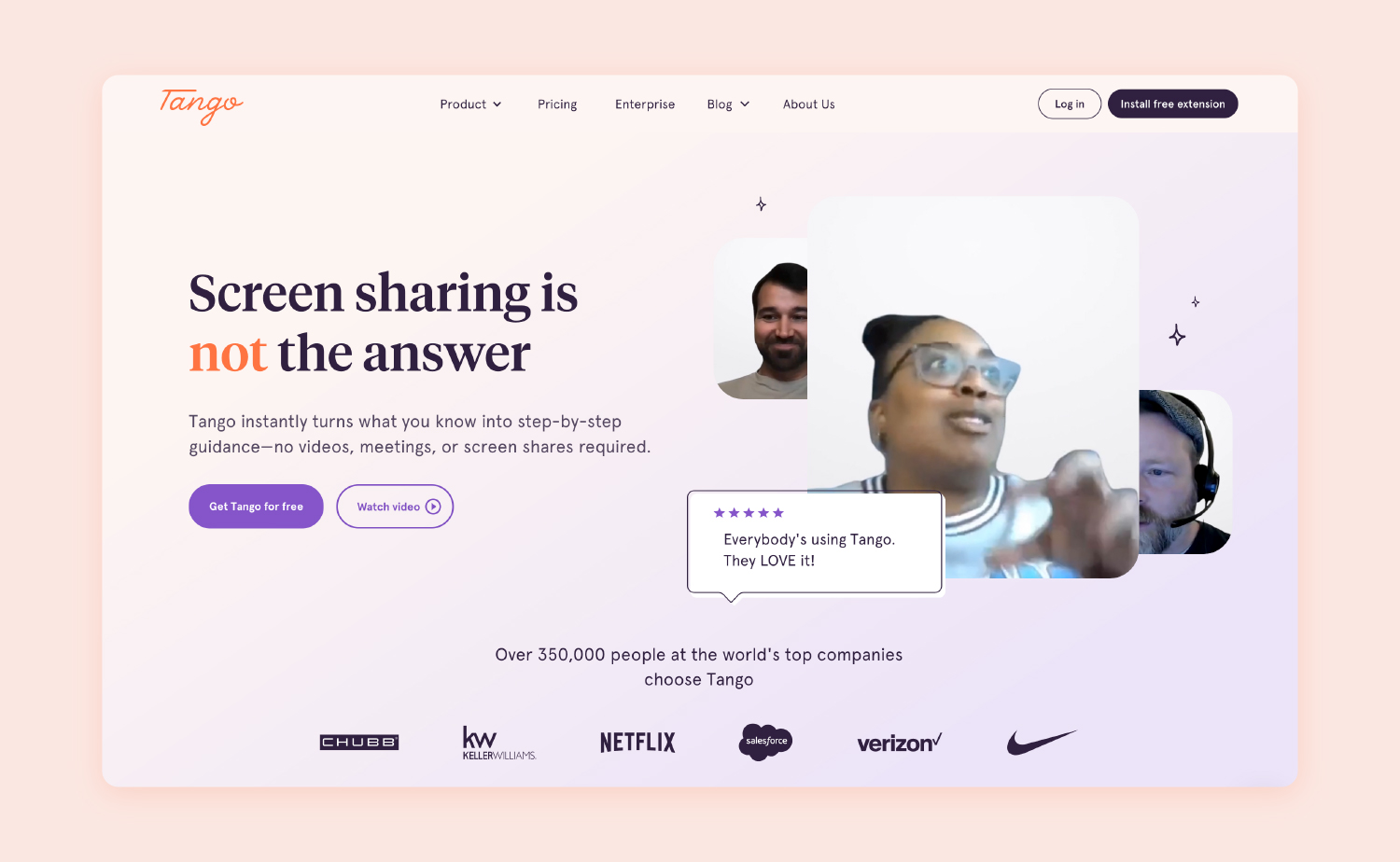 screenshot of Tango’s homepage