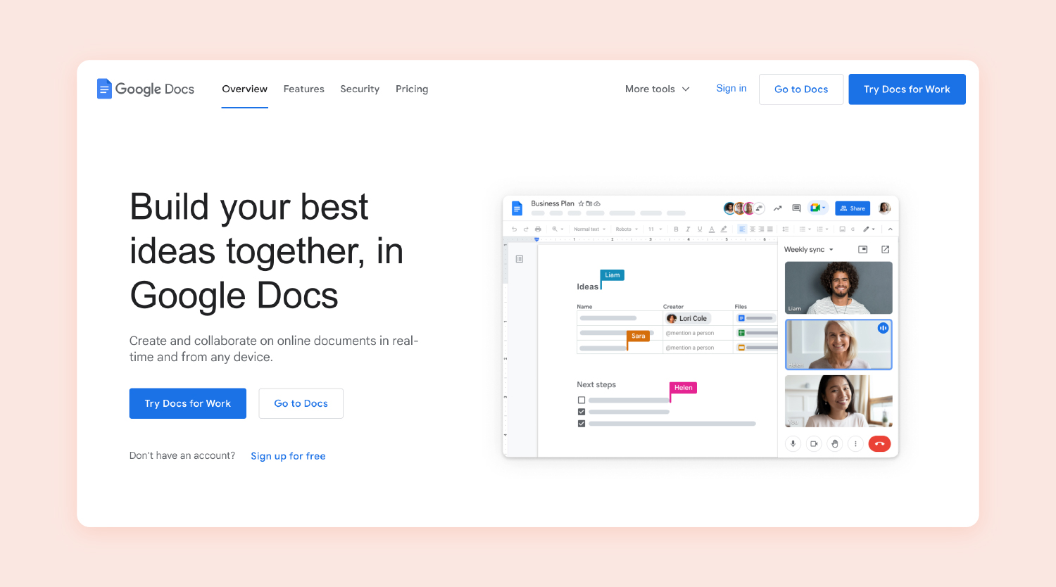 Google Docs’ homepage