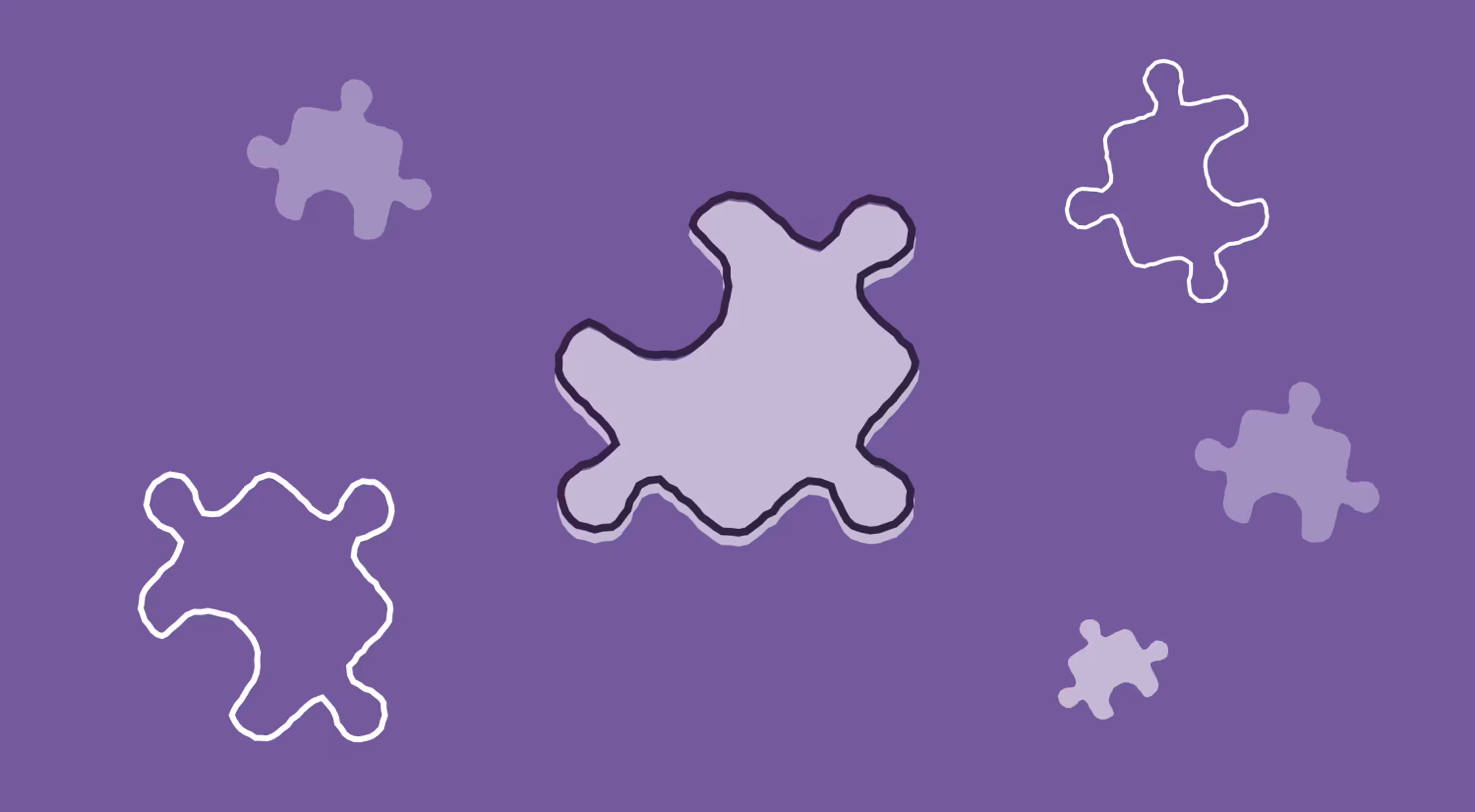 An illustration of various disconnected puzzle pieces against a purple background, to depict knowledge gaps.