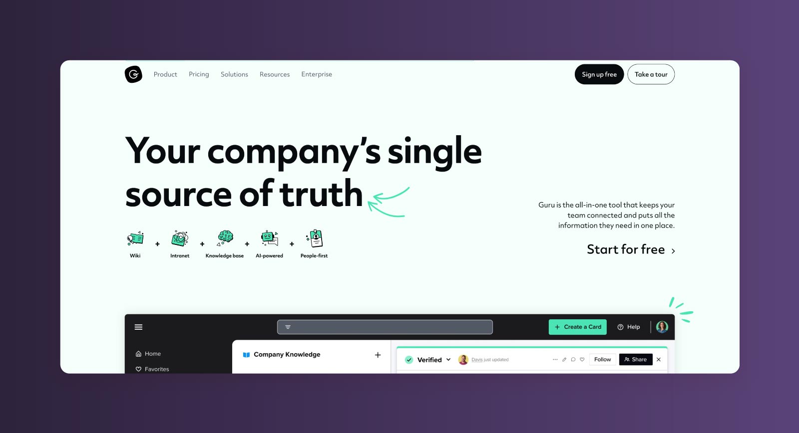 A screenshot of the Guru’s homepage.
