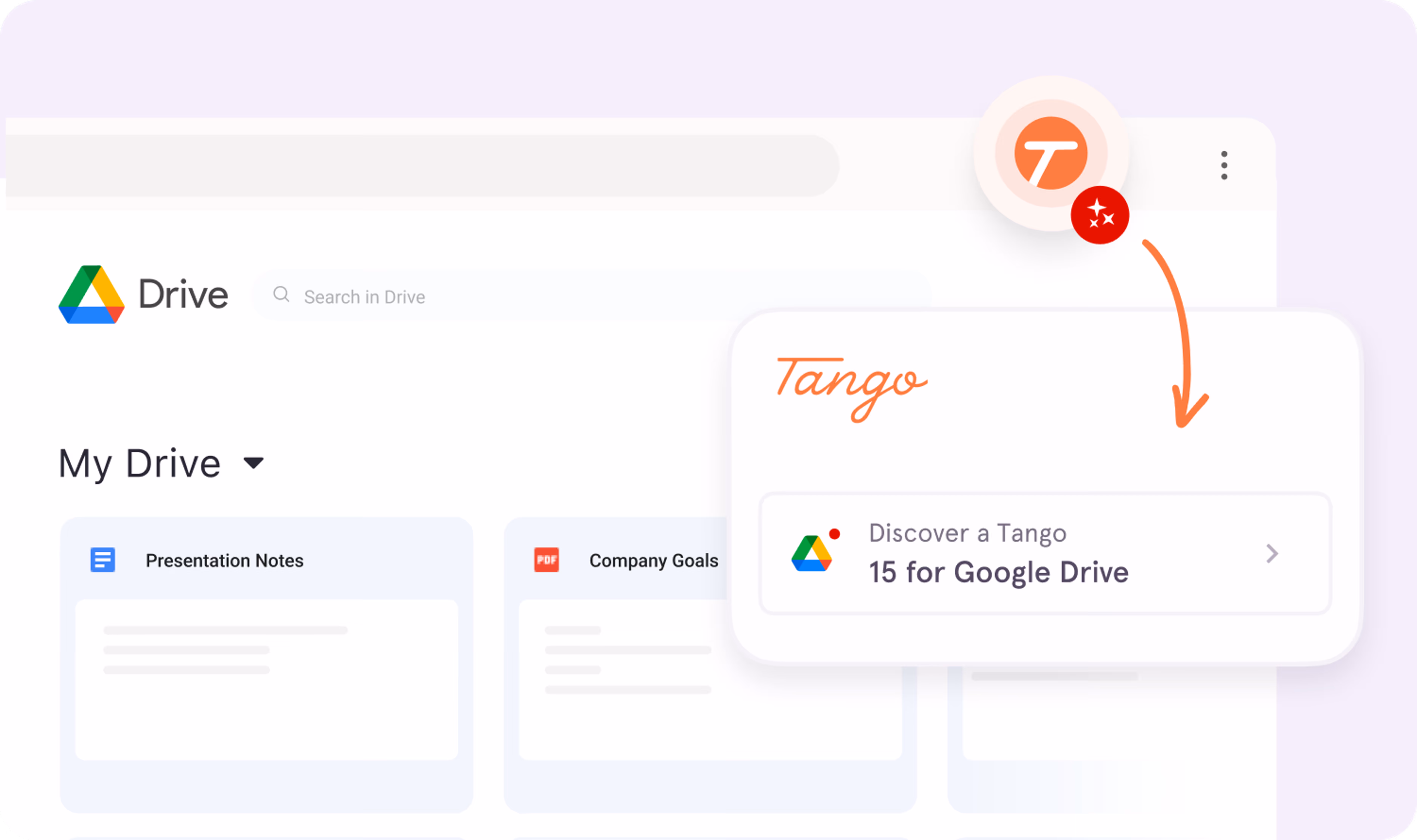 A screenshot of Tango's extension discovery in action.