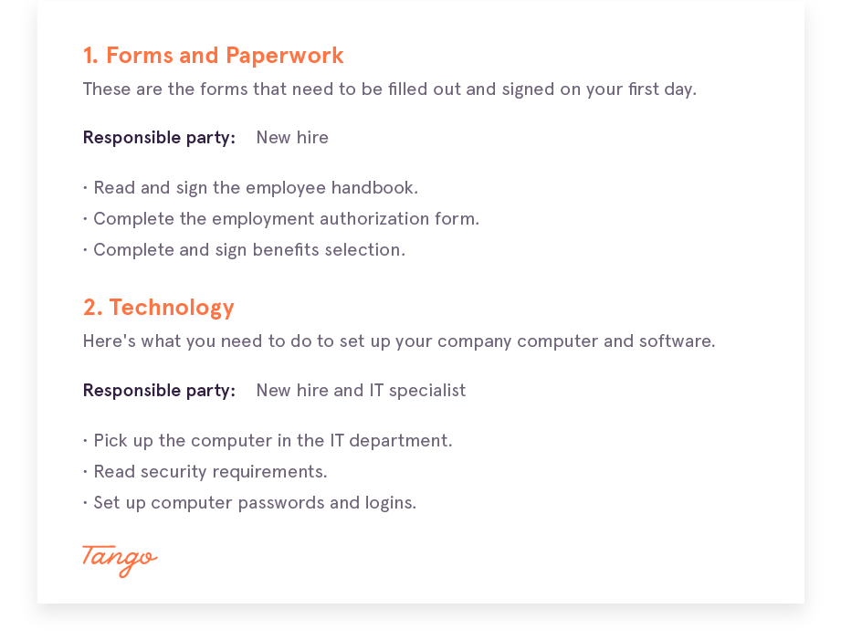 An example of how process documentation looks like as standard operating procedures.