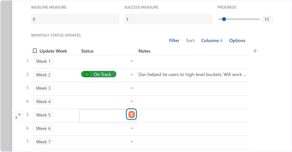 Click on the Status action menu for the current Week
