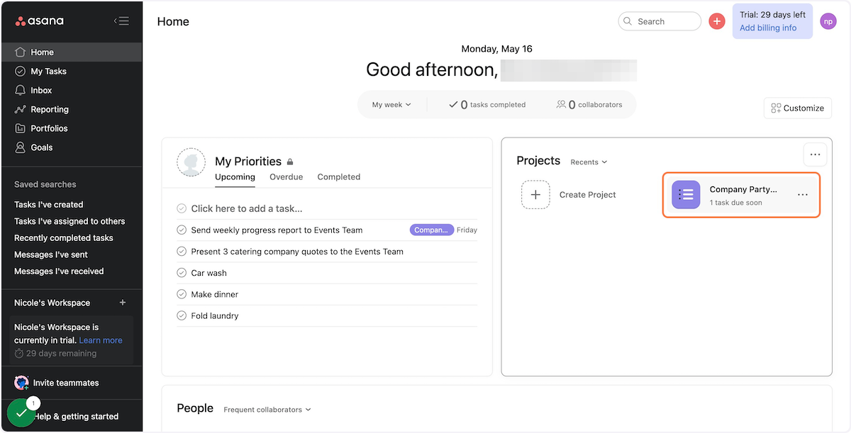 Select the Asana project you'd like to work in