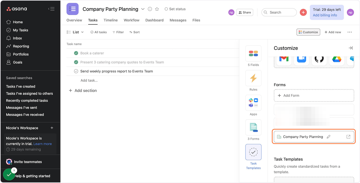 Your form will automatically populate under the "Customize" dropdown menu