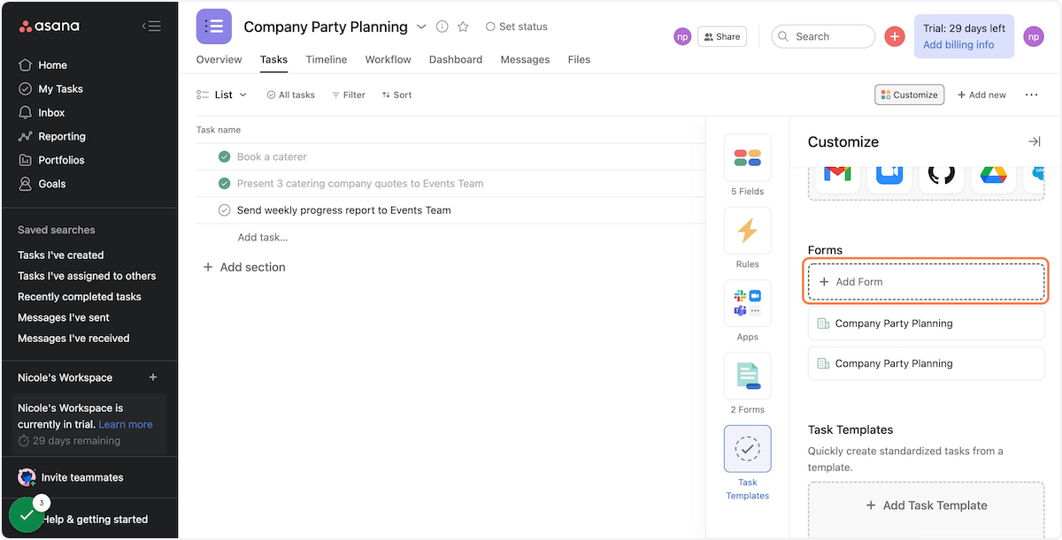 Scroll through the dropdown and click "Add Form"