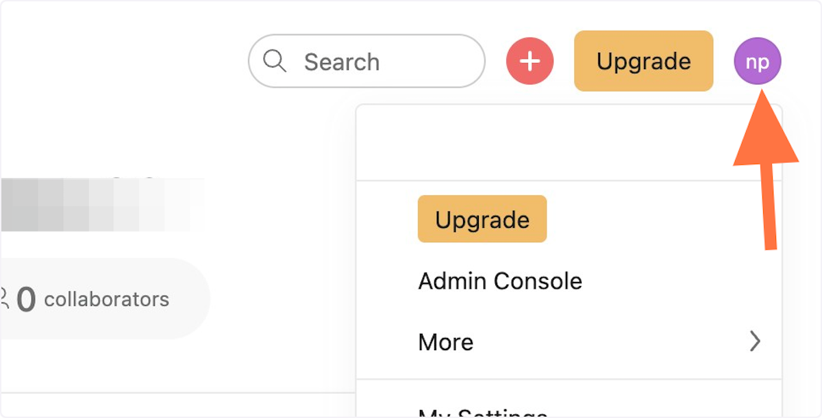 Click on the icon with your initials located in the top right corner of your Asana homepage