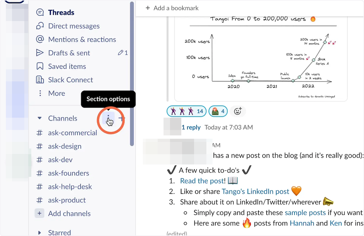 Click on Section options