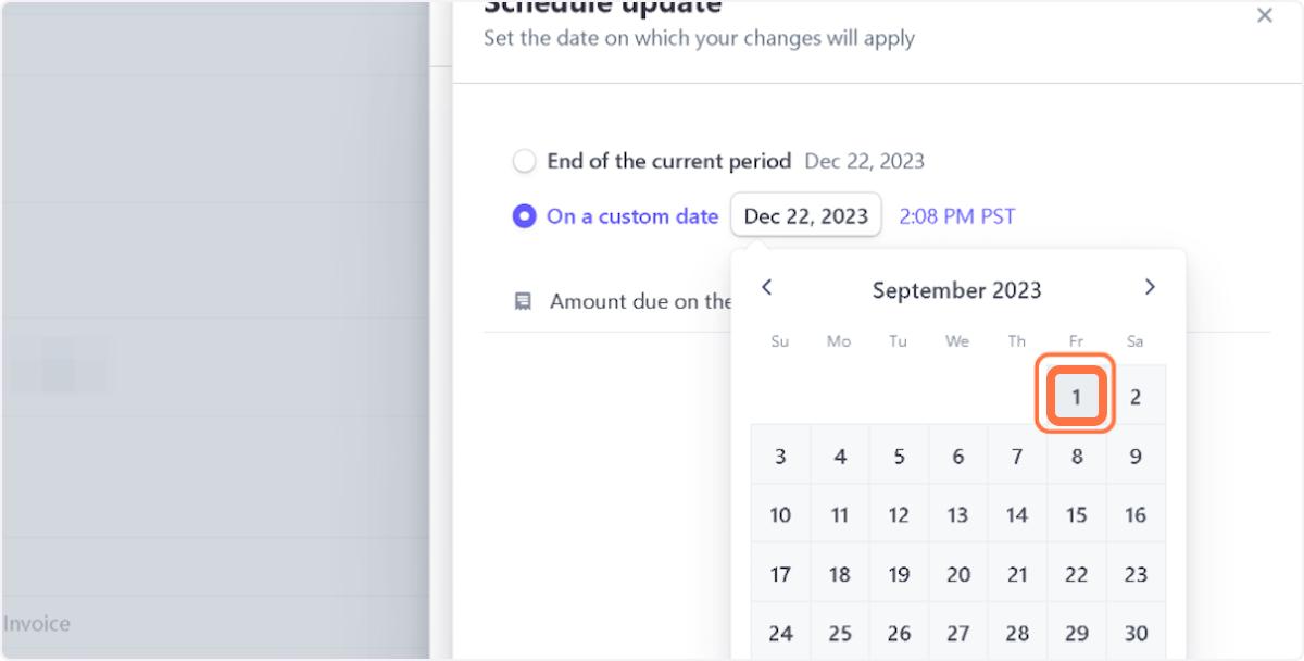 Set Schedule Update - Click on Friday, September 1, 2023