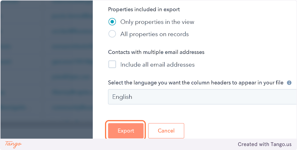 Click on Export
