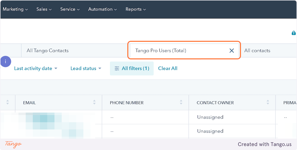 Click on a Tango Pro Users view if you have it