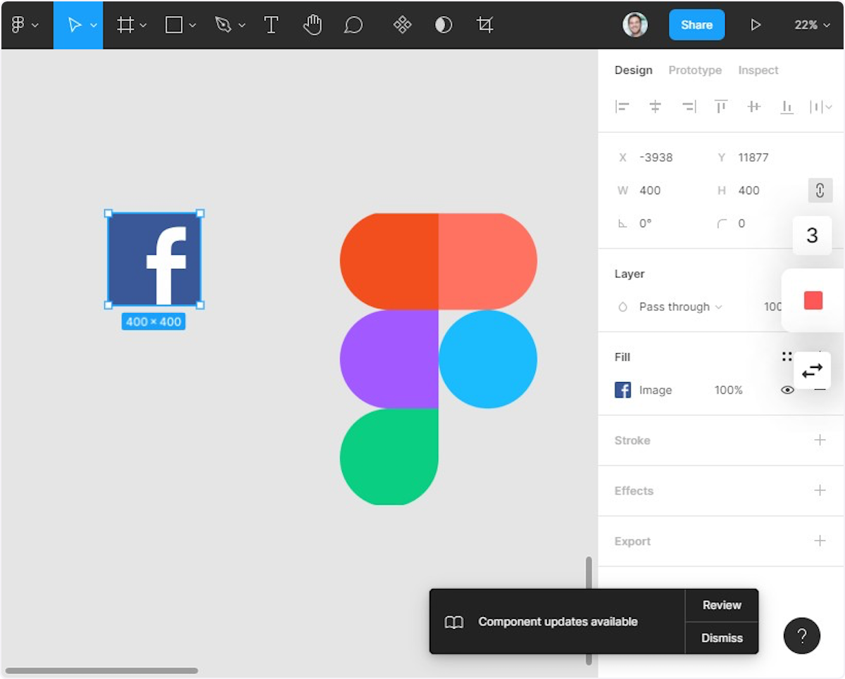 On Figma, click on the component with the dimensions you want to copy