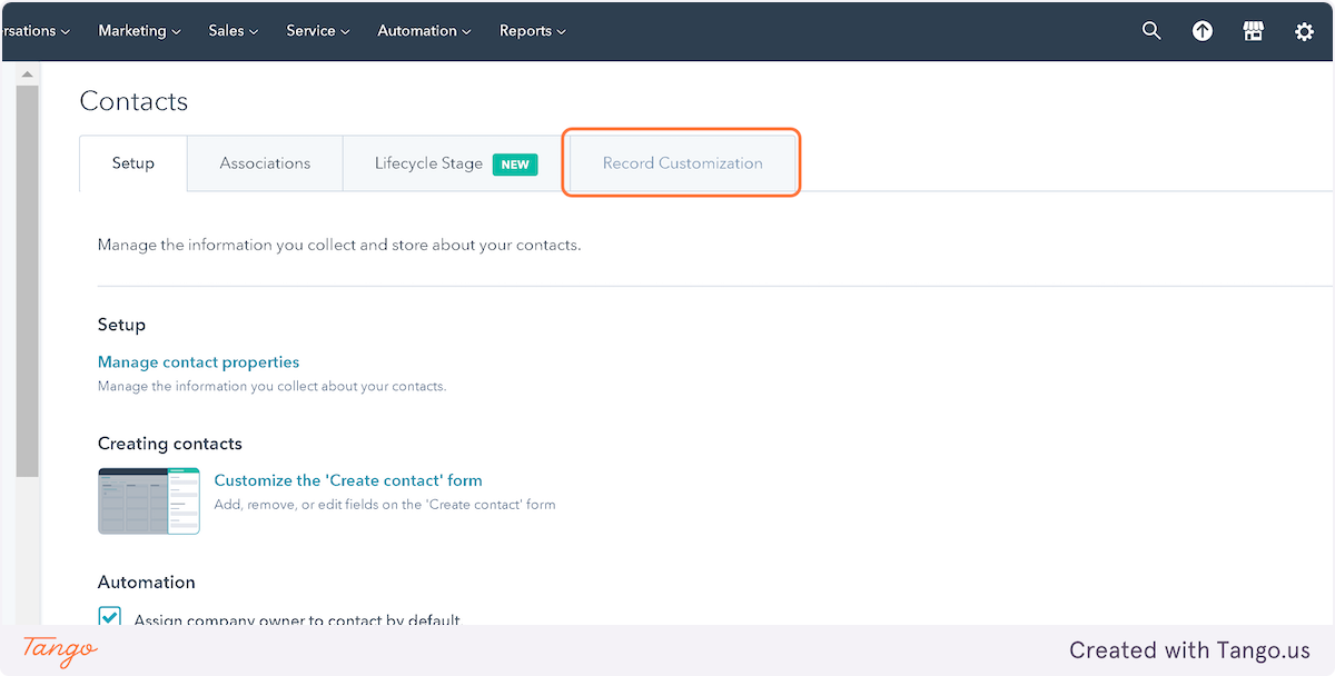 Click on Record Customization
