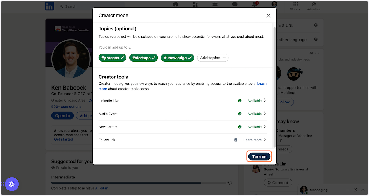 Choose a few topics (optional) and then select Turn On