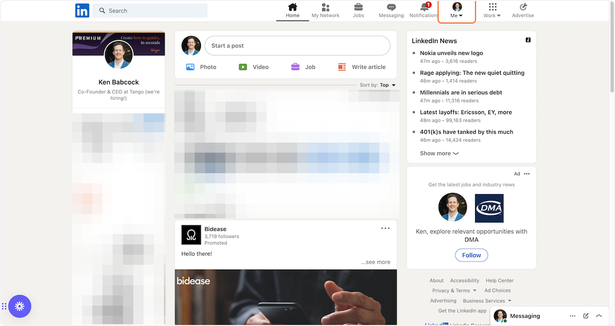 Click the drop-down under "Me" on your LinkedIn home page