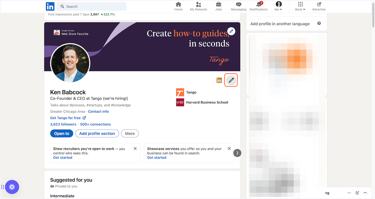 Now, you're back on your profile. Click the pencil icon to edit your header.