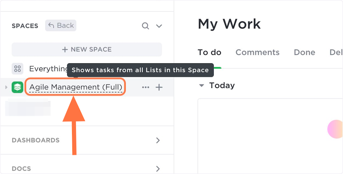 Select the ClickUp space you'd like to create a form in