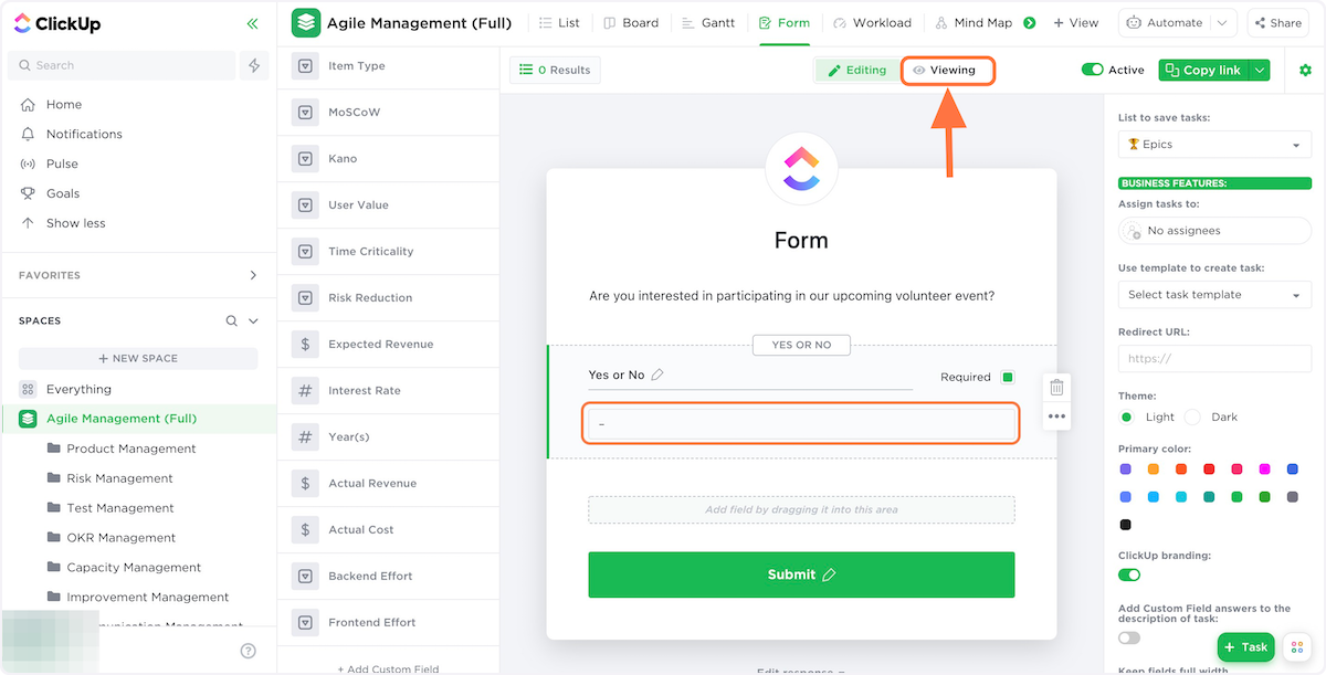 Once you're satisfied with your form, click "Viewing" to see the finalized form