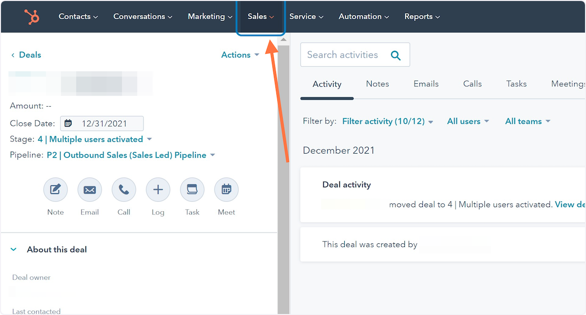 To go to Sales Pipeline, Click "Sales" in the header