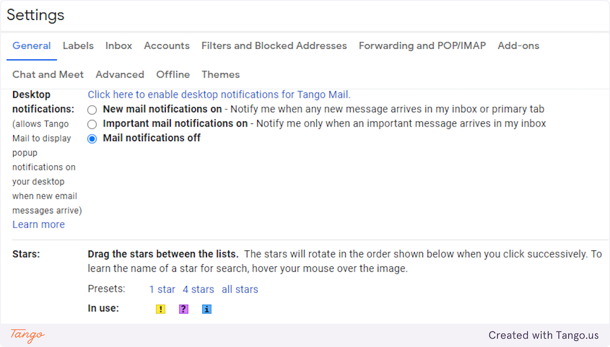 ⭐ Before manipulating the Inbox settings, select the three Stars